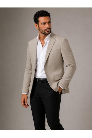 Classics Men Erkek İtalyan Kesim Yarım Astar Blazer Ceket Klasik Ve Modern Şıklık - 7732 Krem