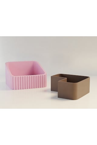 3d Baskı Fıstık Kasesi - Çift Hazneli Kabuk Ayırıcı Sunum Kasesi - Pembe Kahverengi