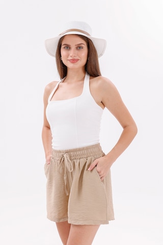 Genius Store Genıus Store Kadın Şort Aerobin Pamuklu Cepli Çekmez Kumaş Beli Lastikli Şort Bej