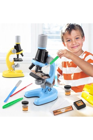 Singree Çocuklar İçin Bilim Keşif Mikroskobu Seti - 100x/400x/1200x Büyütme, Led Işık, Egzersiz Araçları İle - Mavi Pil İçermez Mavi