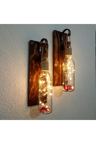 Led Işıklı, Ceviz Renkli Duvar Aplik, 2’Li Set