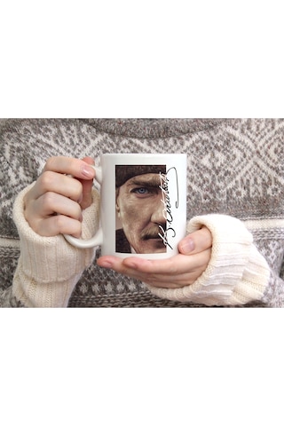 Ulu Önder Mustafa Kemal Atatrük Baskılı Seramik Kahve Çay Kupası Beyaz