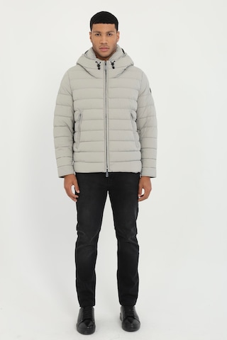 Dufy Erkek Slim Fit Kapüşonlu Açık Gri Mont-25297 A.gri