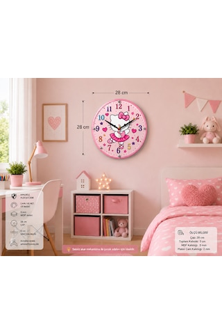 Duvar Saati 28 Cm Çocuk Odası Ev Ofis Anaokulu Kreş Okul Hello Kitty