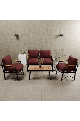 Mb Garden Furnıture Simetri Model, Balkon, Bahçe, Cafe, Metal Koltuk Takımı, Bahçe Takımı ,çay Seti , 2+1+1+ Orta Sehpa Bordo