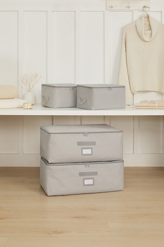 Ocean Home Textile 4'lü Gri Balıksırtı Hurç Set 2 Adet 30 x 22 x 18 / 2 Adet 52 x 28 x 21 cm