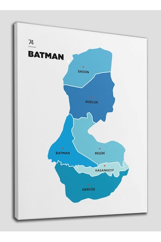 Doğaltercih Batman İli ve İlçeler Haritası Dekoratif Kanvas Tablo 1287