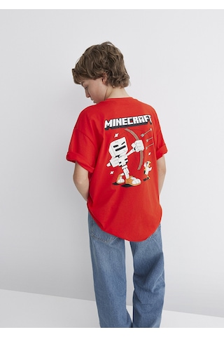 Mavi - Minecraft Baskılı Kırmızı Tişört 6610343-88523 Kırmızı