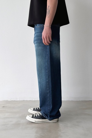 Flaw Çizgili Baggy Jean-29096 Lacivert