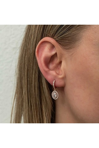 Gümüş Rose Oval Taşlı Sallantılı Küpe
