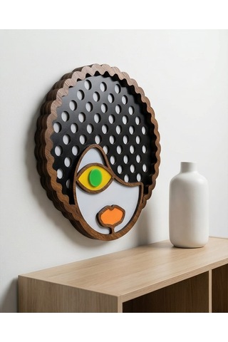 Afro Saçlı Modern Mdf Ahşap Duvar Maskı - Dekoratif Picasso Tarzı Duvar Sanatı 0