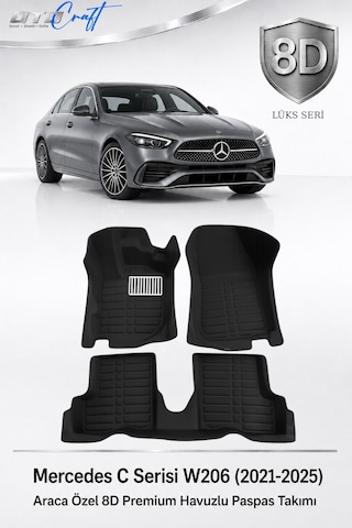 Otocraft Mercedes C Serisi W206 2021-2025 Araca Özel 8d Havuzlu Oto Paspas Takımı Tam Set 3 Parça