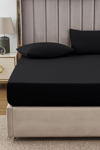 Ranforce Siyah Pamuklu Tek / Çift Kişilik Battal Tam Kenar Lastikli Çarşaf 14 Renk Fıtted Siyah