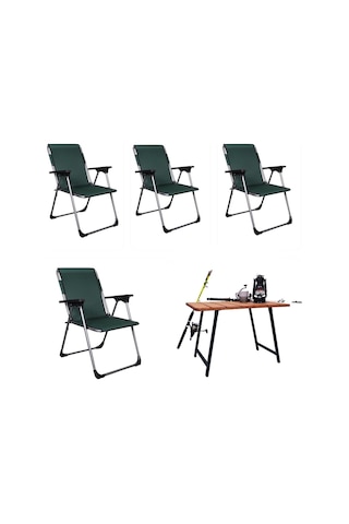 Alin Metal Lüks 4''lü Katlanır Sandalye Ve Masa Seti Yeşil Yeşil