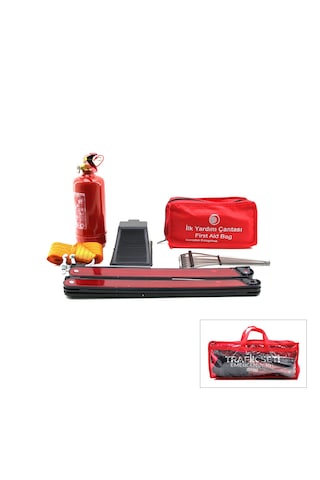 Go İthalat 2li Set 4 Gen Çanta 7pcs + 38pcs Oto Trafik Seti + İlk Yardım Seti Yangın Tüpü 1kg 2pcs R