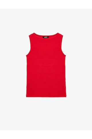 Koton Pamuklu Slim Fit Kolsuz Kayık Yaka Bluz Kırmızı 6sak10029ek