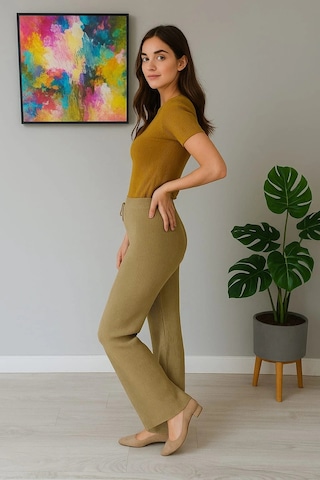 Kadın Yüksek Bel Triko Pantolon Yeşil