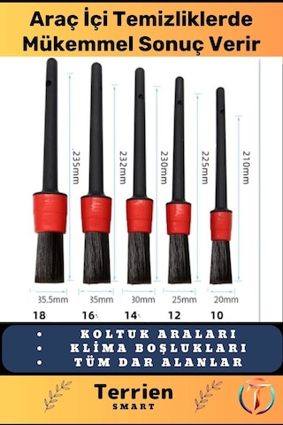 Smart Seri Özel Üretim Araba Temizlik Detay Fırçası 5+1 Set Uzun Kıllı Farklı Alanlarda Kullanım