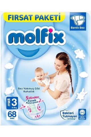 Molfix Bebek Bezi Beden: 3 4-9kg Midi Ekonomik 136 Adet 2'li