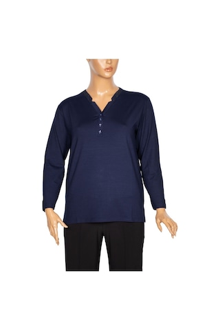 Cimariva Kadın Neval Büyük Beden V Yaka Taşlı Lacivert Bluz