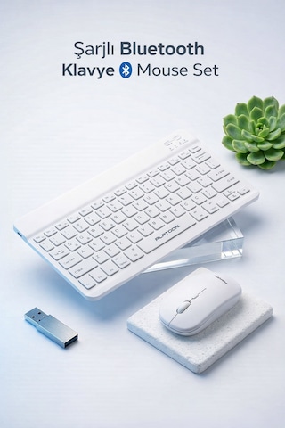 Şarj Edilebilir Ultra İnce Bluetooth Klavye Mouse Seti - Premium Sessiz Profesyonel Kablosuz Takım