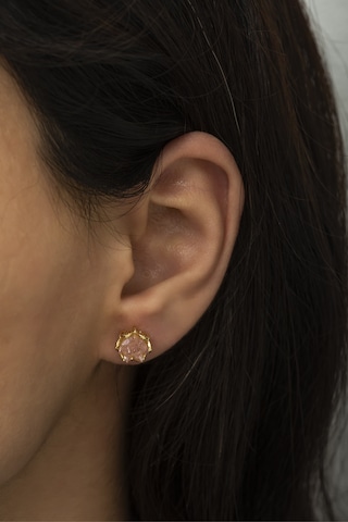 Pembe Zirkon Taşlı Lotus Çiçeği Kadın Küpe Altın