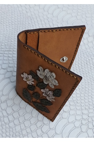Durush Collection Tasarım Gerçek Deri El İşlemeli Kartlık Taba-beyaz