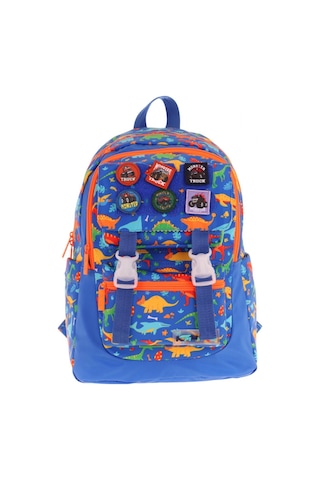 Kaukko Kids Erkek Çocuk Armalı Dinazor Desenli İlkokul Okul Sırt Çantası Dört Bölmeli - Mavi - L5278 MAvi