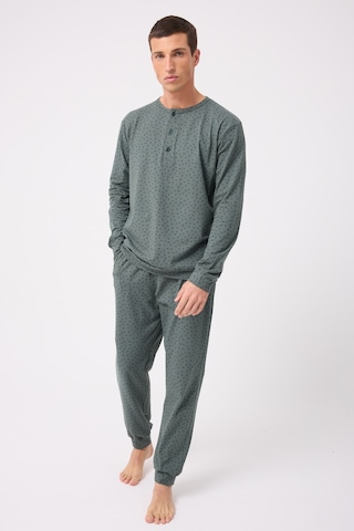 L'espadon Oceanripple Premium Örme Pamuk Uzun Kollu Henley & Uzun Pantolonlu Erkek Pijama Takımı-3223 Gri
