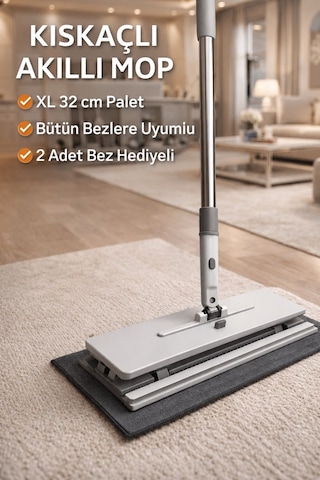 Tüm Bezlerle Uyumlu Click Akıllı Mop Paleti Xl Kıskaçlı Mop El Değmeden Mop Aparatı Cam Çek Çek