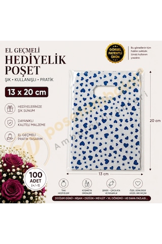 Mavi Küçük Kalp Desenli Hediyelik Poşet 13x20 Cm