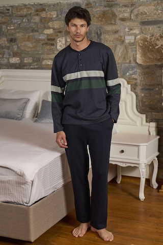 Cossy By Aqua 26402 Erkek Uzun Kollu Düğmeli Bisiklet Yaka Pijama Takımı-indigomelanj İndigo