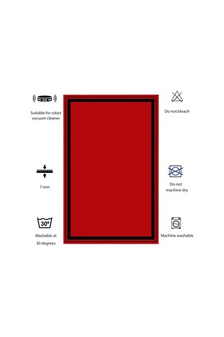 Dijital Kaymaz Yıkanabilir Banyo Mutfak Salon Paspas Halısı Trend Modern Al4007 Kırmızı