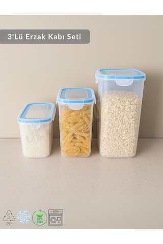 3'lü Erzak Kabı Seti Vakumlu Saklama Kabı Hava Almaz Bakliyat Kabı Bpa Free Şeffaf