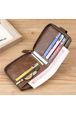 Ruichihu Erkek Çok Bölmeli Pu Deri Cüzdan - Açık Kahverengi
