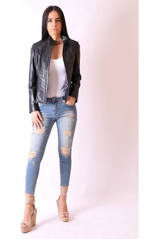 Hakiki Deri Hakim Yaka Slim Siyah Ceket