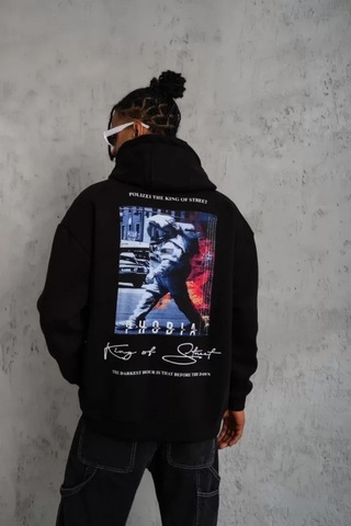 Veraura Lifestyle Erkek Astronot Baskılı Kapüşonlu Sweat - Siyah