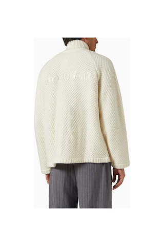 About Blank Bobble Örgü Fermuarlı Flanel Ceket, Kırık Beyaz Yün Karışımı Krem