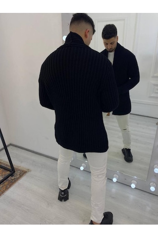 Elku Moda Elkumoda Hırka Kalın Örgü Şal Yaka Cepli Panço Triko Hırka-HIRKA2092