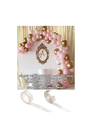 Balon Zinciri Ve Yapıştırma Seti: 30 Makaron Pembe + 20 Pastel Be