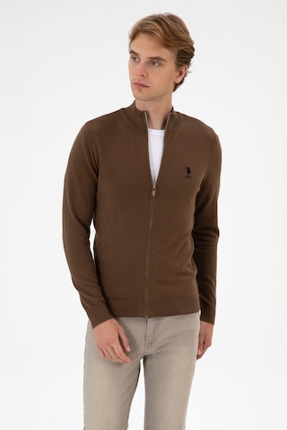 U.S. Polo Assn. Erkek Slim Fit Kahverengi Triko Hırka 50313684-VR029