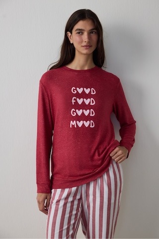 Penti Bordo Good Mood Slogan Baskılı Termal Etkili Sweatshirt Pijama Üstü