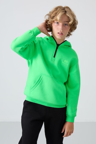 Tommy Life Neon Yeşil Pamuklu Kalın İçi Tüylü Yumuşak Dokulu Standart Fit Nakışlı Erkek Çocuk Sweatshirt - 112 Neon Yeşil