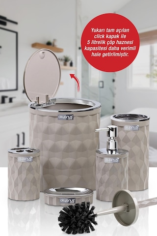Okyanus Home Diamond Vizon Kromlu Click Kapak 5'li Banyo Seti Vizon