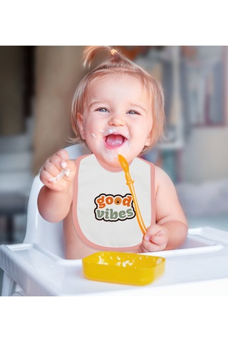 Bk Kids Good Vibes Tasarımlı Pembe Bebek Mama Önlüğü Pembe