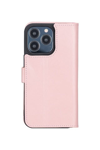 Apple Uyumlu iPhone 13 Pro Deri Cüzdanlı Kılıf Toz Pembe