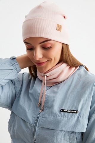 Butikgiz Kadın Balıkçı Style Pamuklu Kaşkorse Terletmez Ultra Hafif Yumuşak Bere Boyunluk Takım Pudra