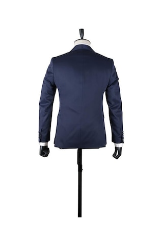 İmza Koyu Lacivert Desenli Armürlü Mono Yaka Astarlı Yelekli 6 Drop Slim Fit Dar Kesim Smokin Damatlık 1001220205-Koyu Lacivert