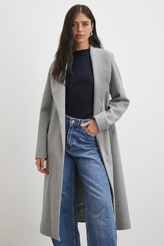 Kuşaklı Kaşe Kaban Gri Gri