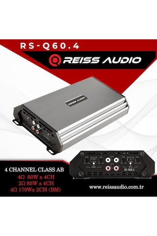 Rs-q60.4ab Class 4 Kanal Oto Amfi 4ohm 4x60w Rmn-2ohm 4x80w Rms